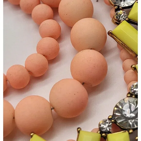 David Aubrey Statement Crystal Beaded Pastel Necklace Peach Green Yellow Boho - Picture 5 of 10